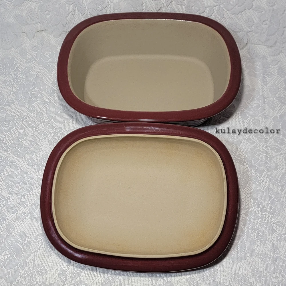 Pampered Chef 3.1 Qt Covered Stoneware Casserole Baking Dish Maroon Burgundy